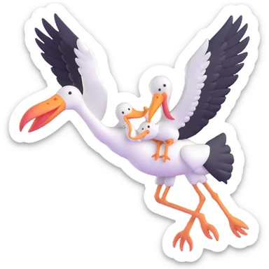 stork flying with a human baby in a bundle, stork in mid-flight with wings wide sticker
