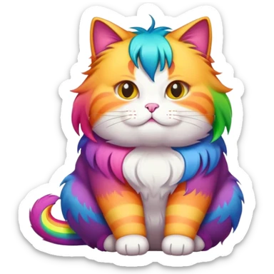 Fat cat with rainbow hair sticker
