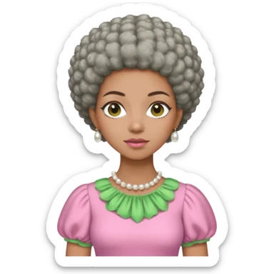 Brown woman with a super short stylish gray Afro  wearing pink and green dress  and pearl blouse with sleeves sticker