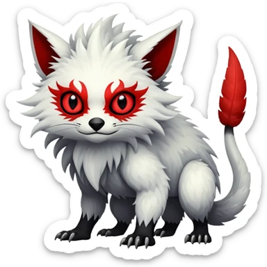 a white exotic edgy vernid-fionbr-Fakémon-creature, with black belly and red eyes, full body sticker