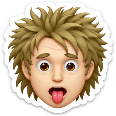 man with wild hair, weird face, and tongue out sticker