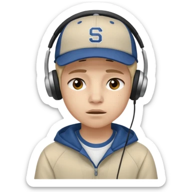 Adolescente com fone no ouvi é um boné, com uma carinha de sono sticker