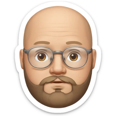semi-bald from the middle, chubby face, with glasses and beard sticker