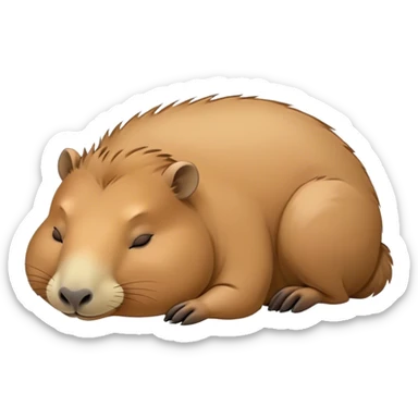 Meme-Worthy Cute Sleeping Capybara Portrait Emoji, Head resting peacefully with a contented smile, showcasing luxuriously soft, fluffy fur and a characteristic capybara head with a broad snout and small, gentle ears, with eyes gently closed in serene slumber, Simplified yet hilariously adorable features, highly detailed, glowing with a soft, drowsy natural light, high shine, relaxed and utterly lovable, stylized with an air of playful laziness, bright and heartwarming, soft glowing outline, capturing the essence of a sleeping capybara that feels destined to become the next viral sensation of adorable rest! sticker