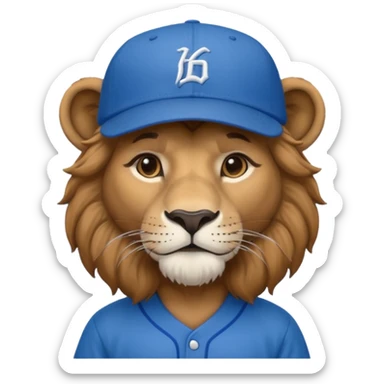 lion with blue baseball jersey and hat sticker