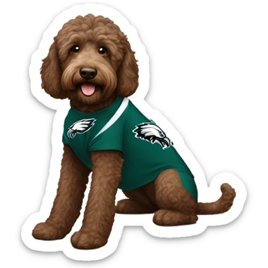  brown Labradoodle wearing a Philadelphia eagles shirt in love  sticker