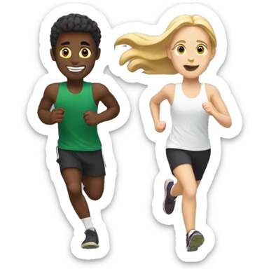 two white friends running together sticker
