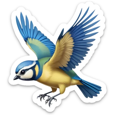 Eurasian blue tit bird flying with wings spread sticker