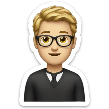 white boy with rectangular black glasses and light brown hair sticker