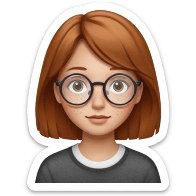 Girl wearing circle glasses with light brown hair and freckles  sticker