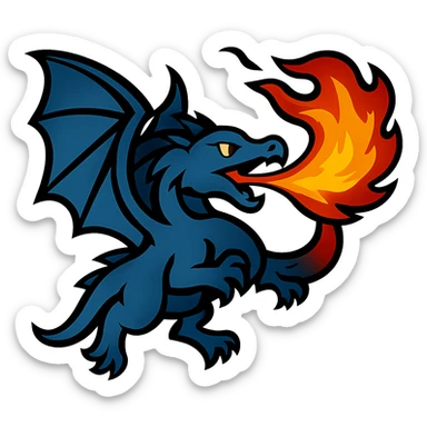 Add a dramatic fiery breath effect to this flying blue dragon, keep the style of the original image, no background. sticker