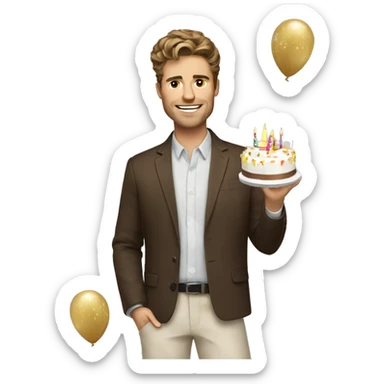 stylish brown haired white man with birthday celebration vibe sticker