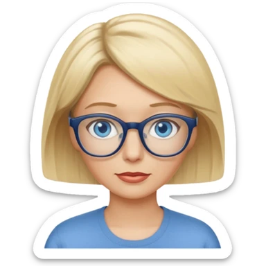 white woman about 50 blonde bobbed hair blue eyes glasses sticker