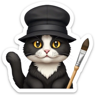 A cat artist in a hat with a brush. sticker