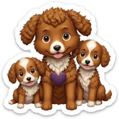 curly dog with its puppies sticker