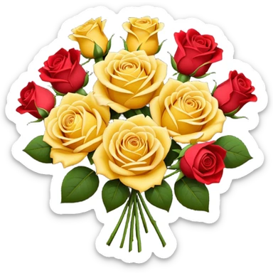 Yellow rose and red rose bouquet with black paper sticker
