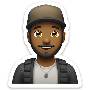 Ltino 24 years old, with full beard. A hat. And wearing tn shoes sticker