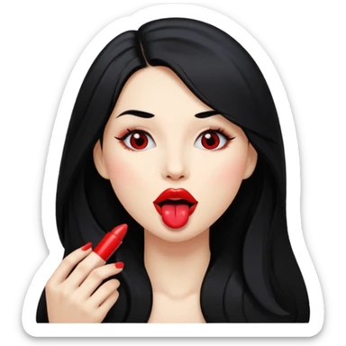 femme longs cheveux noire peau claire qui en tirant la langue sticker