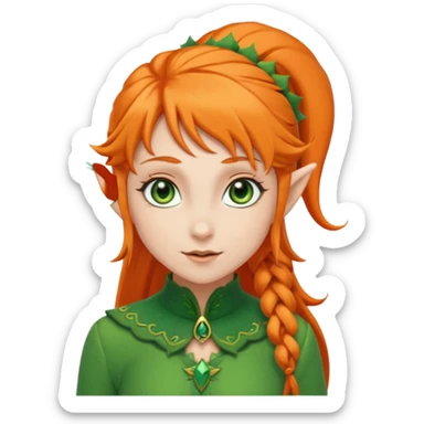 Orange Haired Elf, Elf girl with orange ponytail hair sticker