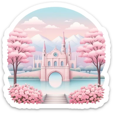 White and pink romantic vintage aesthetics scenery  sticker