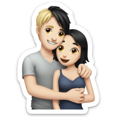 pale guy with black hair to his chin kisses pale girl with black hair to her waist sticker