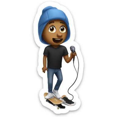 My brother Karl singing into a microphone that looks like a skate sticker