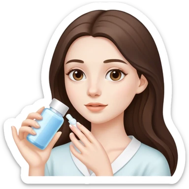 beautiful pale brunette girl with long hair doing skincare routine  sticker