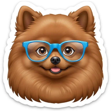 brown Pomeranian Spitz with blue glasses sticker