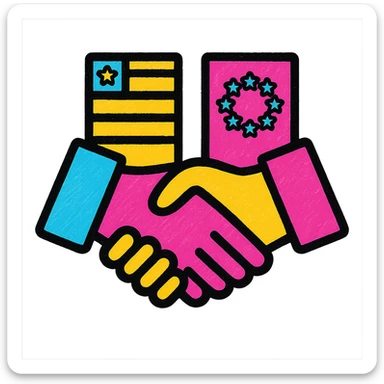 A colorful icon of a handshake between two businesspeople from different countries sticker
