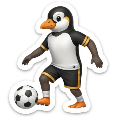 a penguin playing football with jersey and shorts  sticker