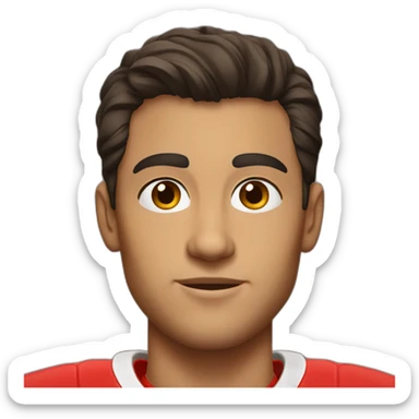 a young man with no beard and very short dark hair and brown eyes in a red ferrari jersey sticker