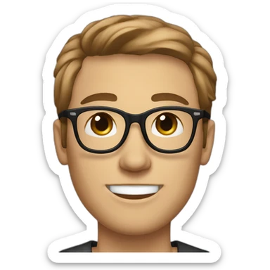 male caucausian designer with long brown hair and black rimmed glasses clean shaven sticker