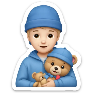 kid wearing hat with teddy bear  sticker