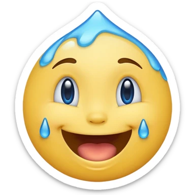 Emoji, yellow round laughing face, blue tears of joy on it  sticker