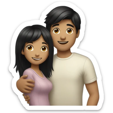 Short black hair girl hugs tall black hair boy sticker
