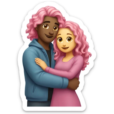 make a guy and a girl, they're hugging, the girl has pink long wavy hair. sticker