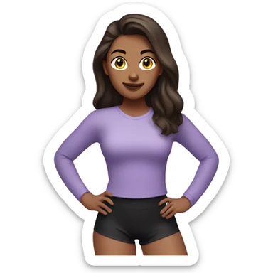 Brunette lady in lilac long sleeve shirt and black gym shorts sticker