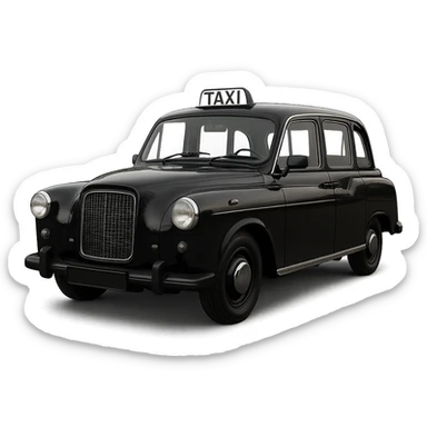 A classic taxi cab painted black, clear 'TAXI' sign on top, no yellow color in design sticker