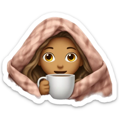 girl inside a blanket sipping coffee eyes closed sticker