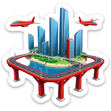 advanced modern island with advanced infrastructure with a red bridge  sticker