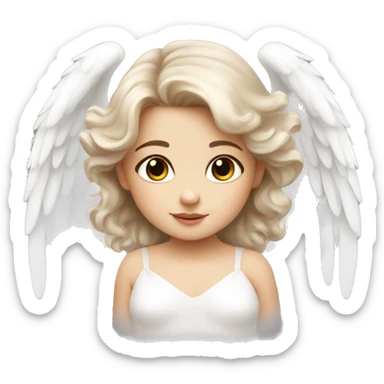 beautiful white baby angel with wings long brown hair eyelashes sticker
