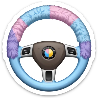 steering wheel with transgender pride flag colors, fluffy sticker
