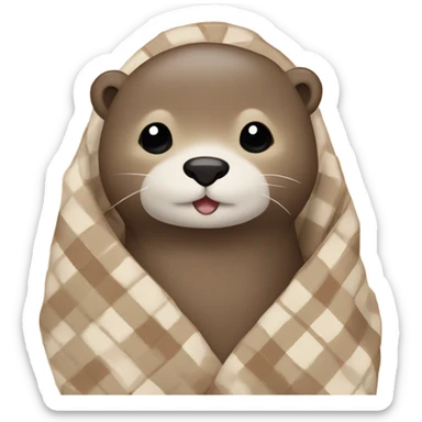 Cute otter with cozy beige and cream plaid blanket around it sticker