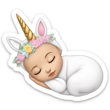 Sleeping white Newborn with unicorn headband sticker
