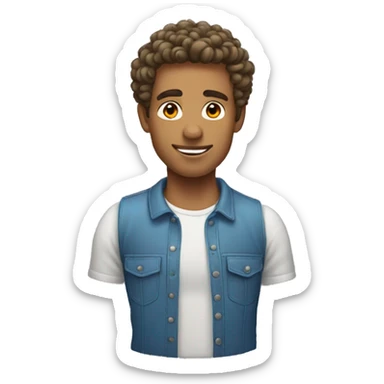 Tanned man, short back and sides curly hair ontop sticker