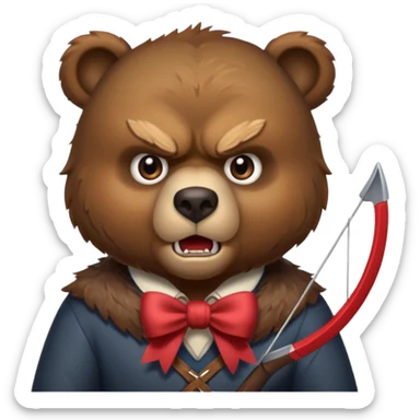 angry bear with a bow, portrait, bust up sticker