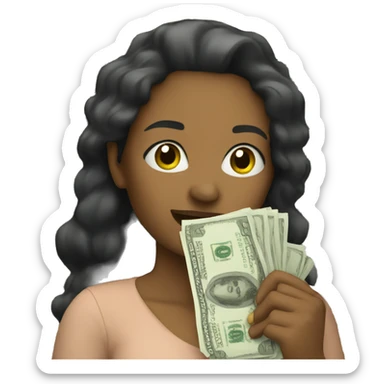 Woman holding cash sticker