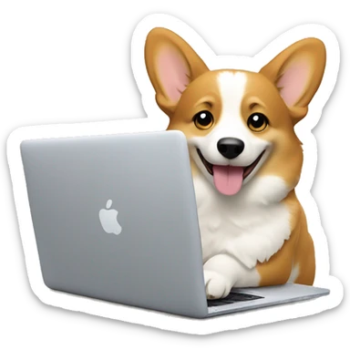 corgi working on a macbook happily sticker