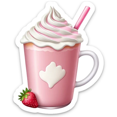 Pink latte with whip cream and strawberries  sticker