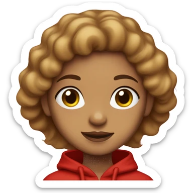 Light skin girl with brown flowy hair in red hoodie sticker